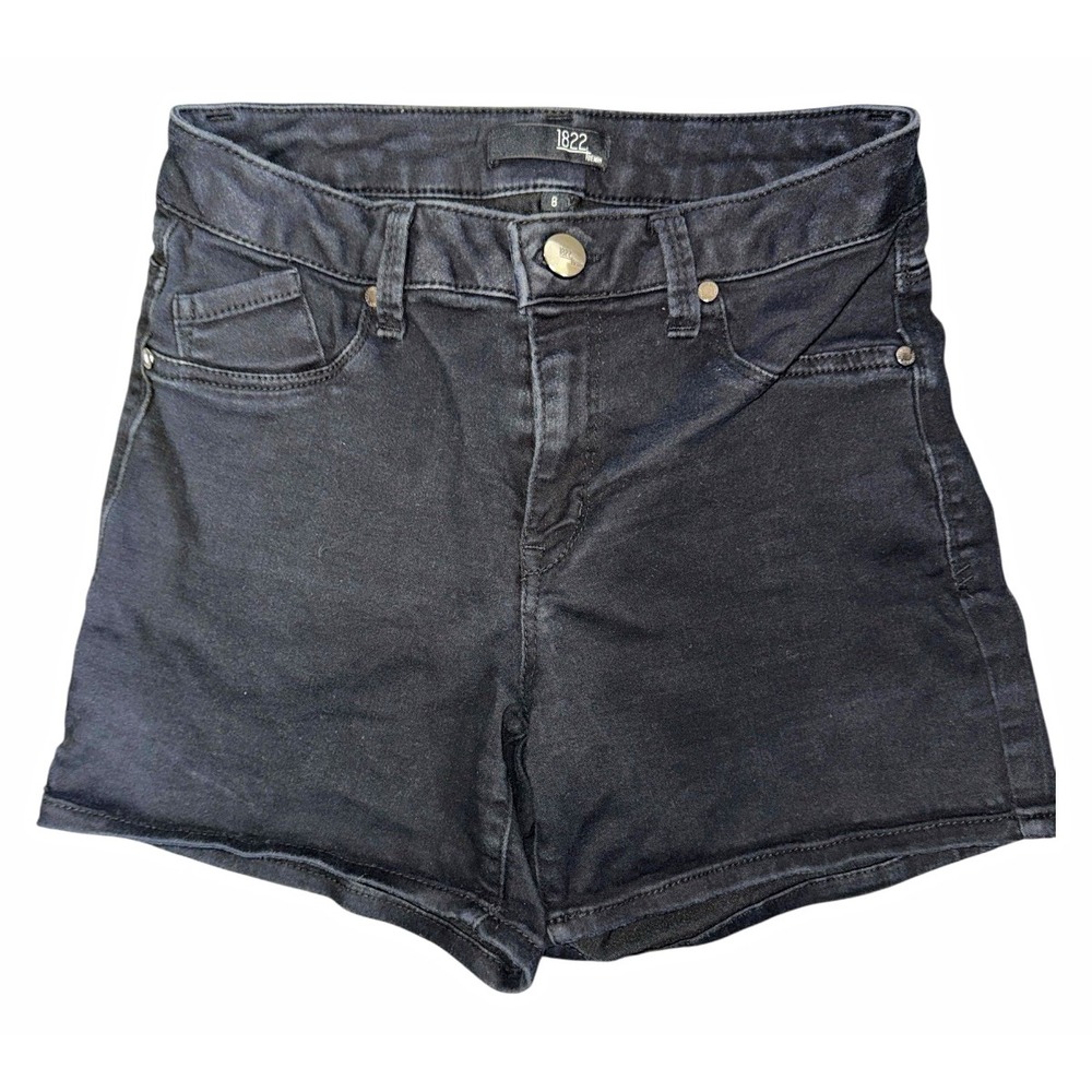 1822 Denim Black High Rise Stretch Denim Shorts Size 8